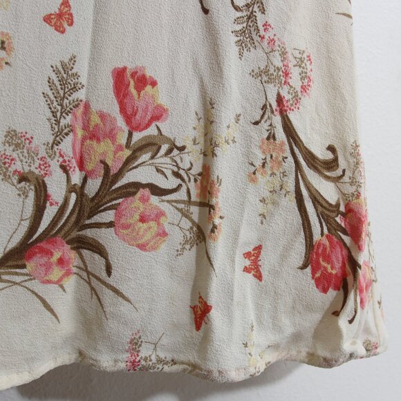 Reformation Leila Ivory Pink Floral Print Inka Midi Dress Smocked Slit Crepe XL - Picture 13 of 16